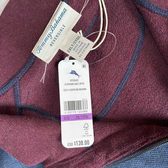 Tommy Bahama Flipshore Zip Reversible Pullover Sweater Size 2XLT Blue Burgundy - Picture 5 of 10